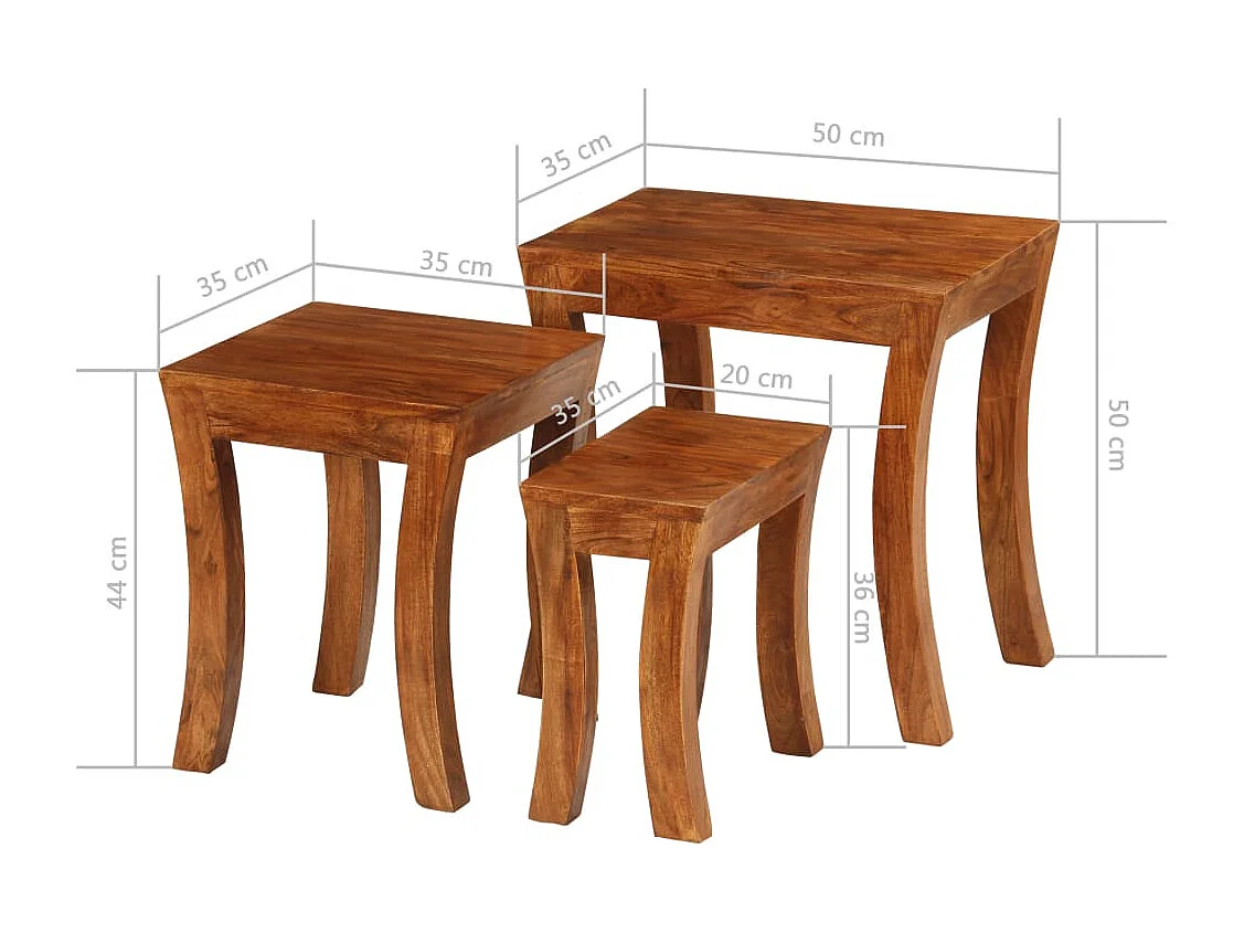 Table gigogne 3 pcs Bois massif d'acacia 50x35x50 cm Marron