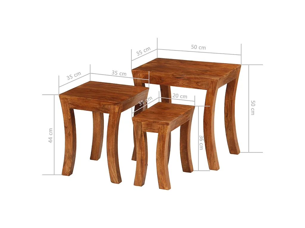 Table gigogne 3 pcs Bois massif d'acacia 50x35x50 cm Marron
