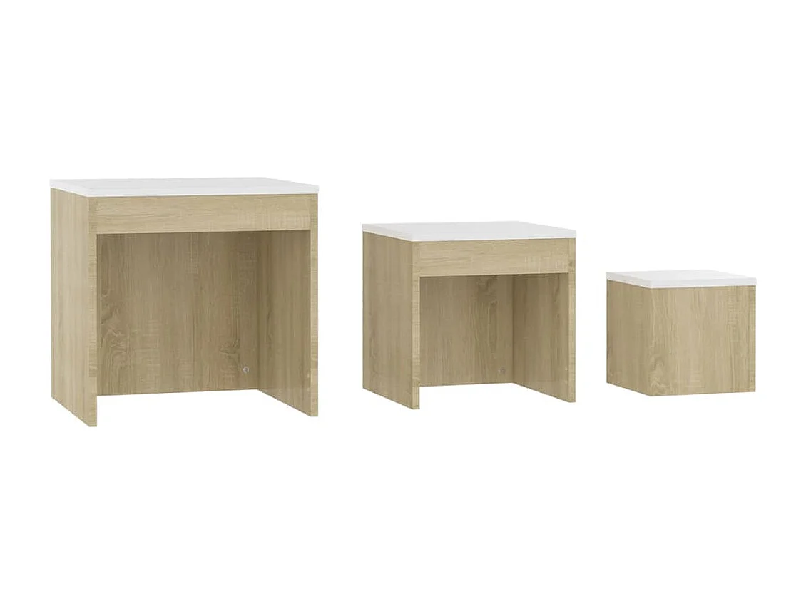 Tables gigognes 3 pcs Blanc et chêne sonoma Bois d’ingénierie