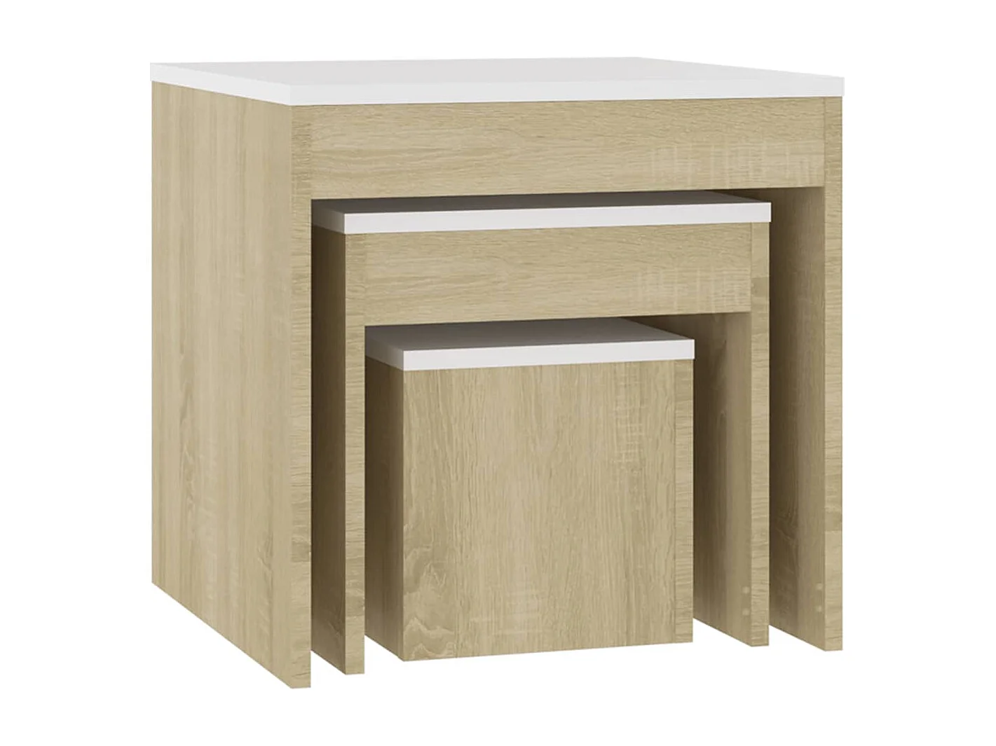 Tables gigognes 3 pcs Blanc et chêne sonoma Bois d’ingénierie