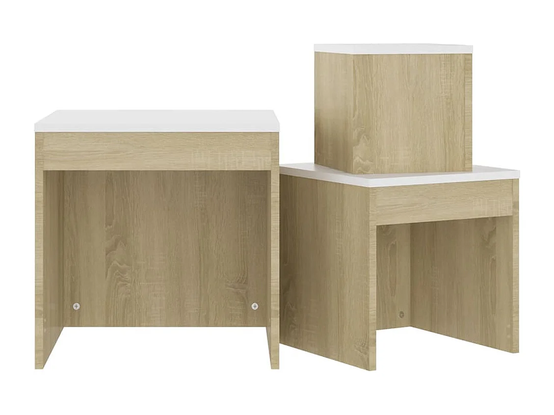 Tables gigognes 3 pcs Blanc et chêne sonoma Bois d’ingénierie