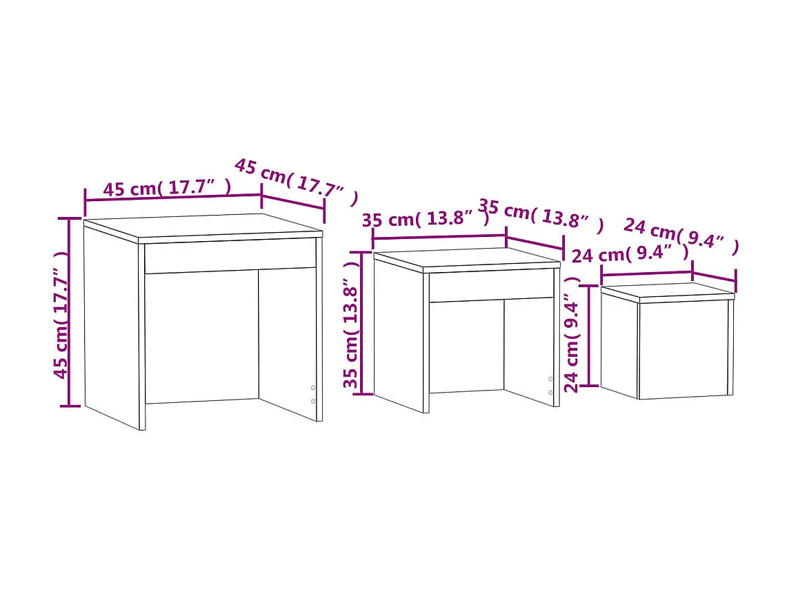 Tables gigognes 3 pcs Blanc et chêne sonoma Bois d’ingénierie
