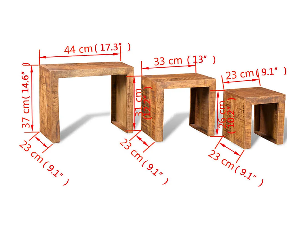 Table gigogne 3 pcs Bois massif de manguier