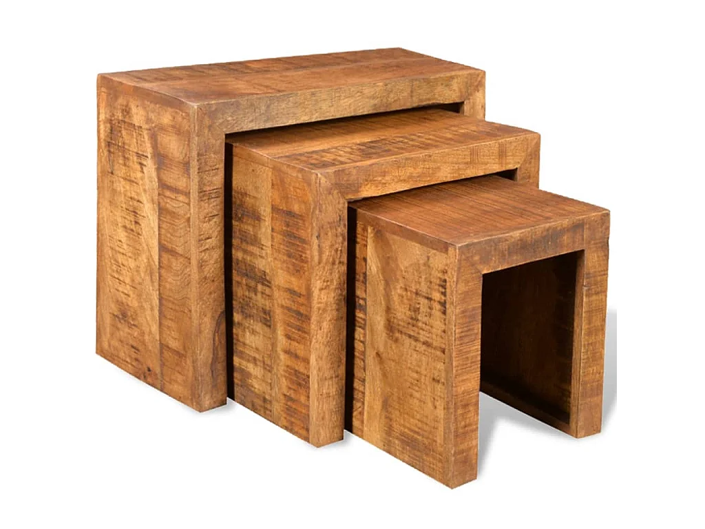 Set de 3 mesitas apilables de madera maciza de mango