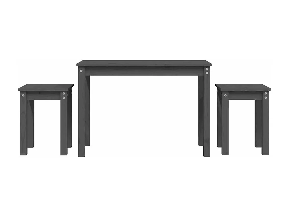 Tables gigognes 3 pcs Gris Bois de pin massif