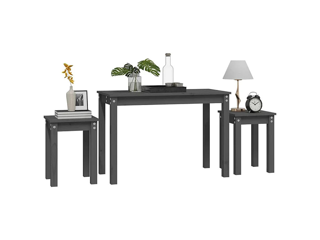 Tafeltjesset 3 st massief grenenhout grijs