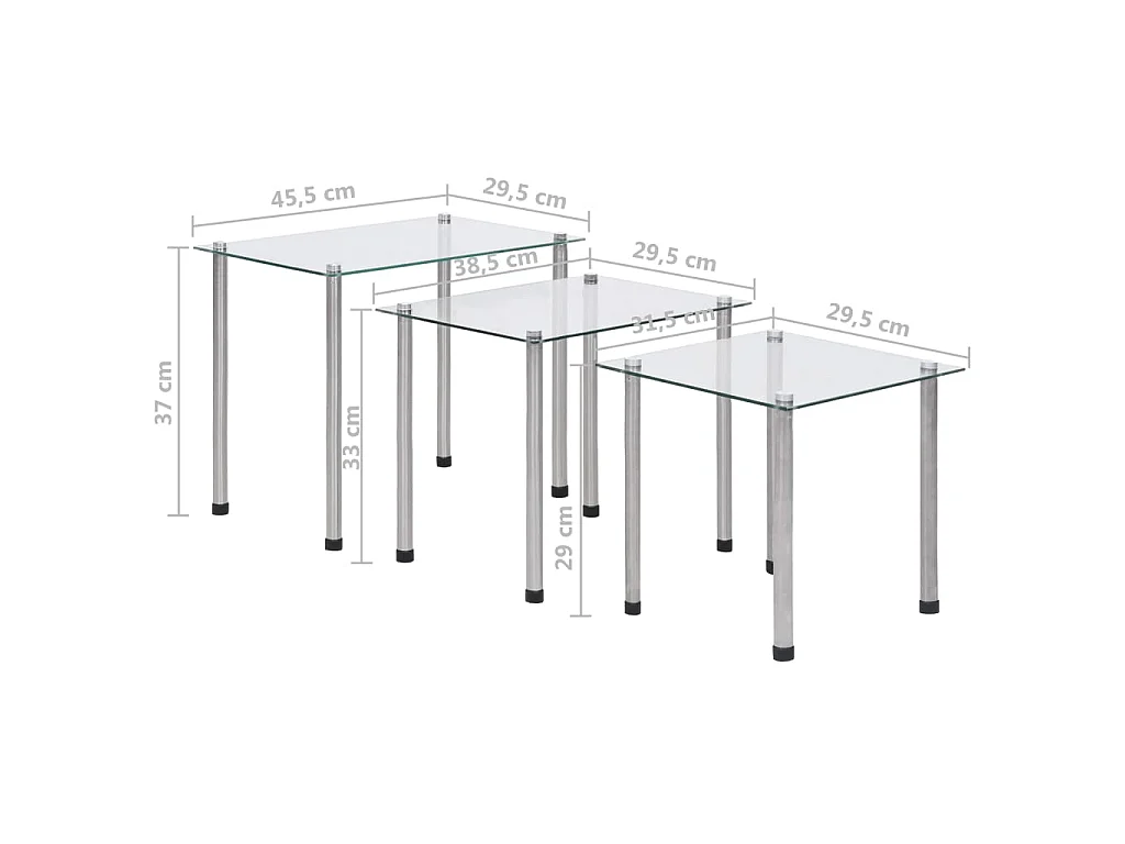 Satztische 3-tlg. Transparent Hartglas
