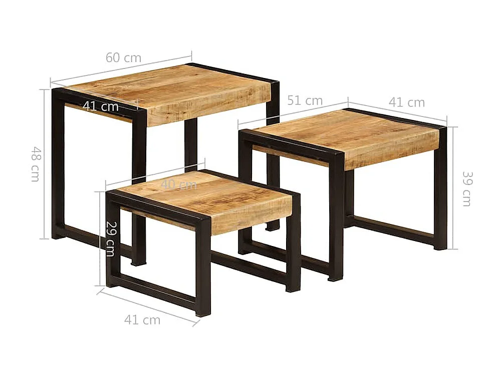 Tables gigognes 3 pcs Bois solide de manguier