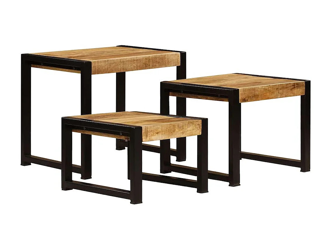 Tables gigognes 3 pcs Bois solide de manguier