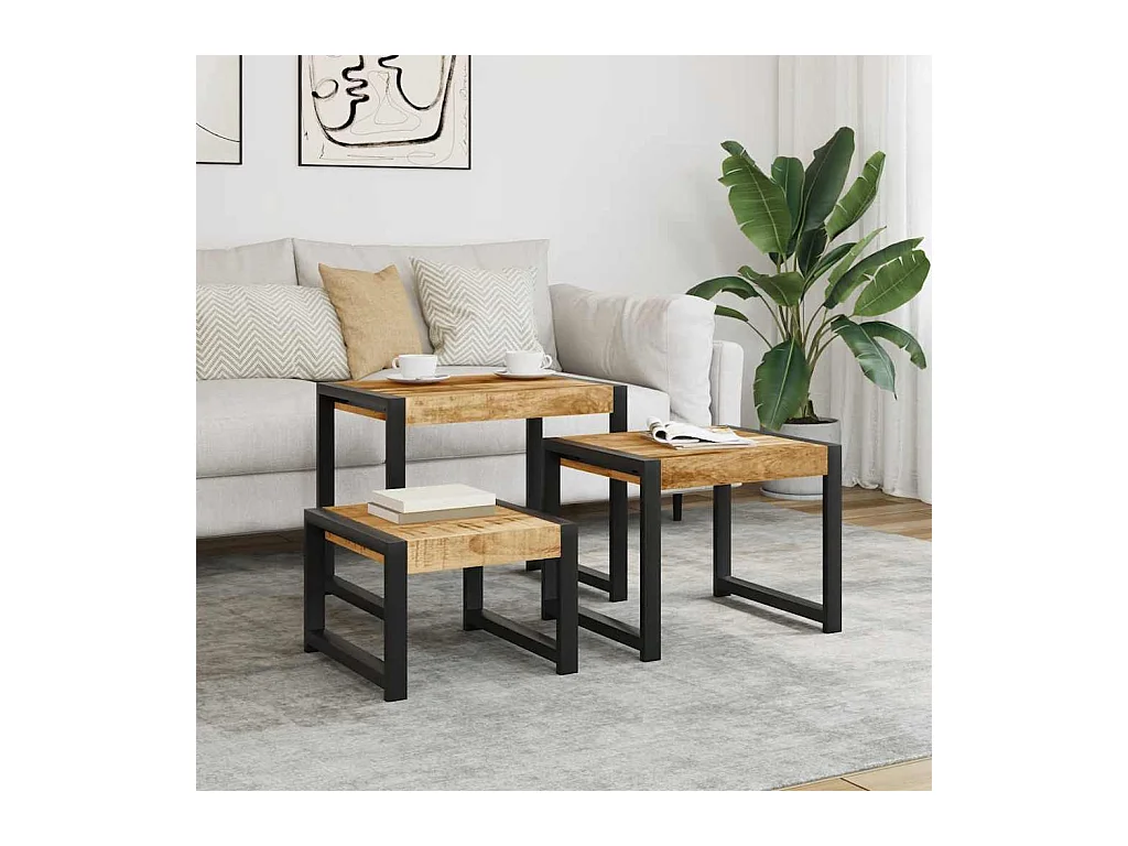 Satztische 3 Stk. Massivholz Mango