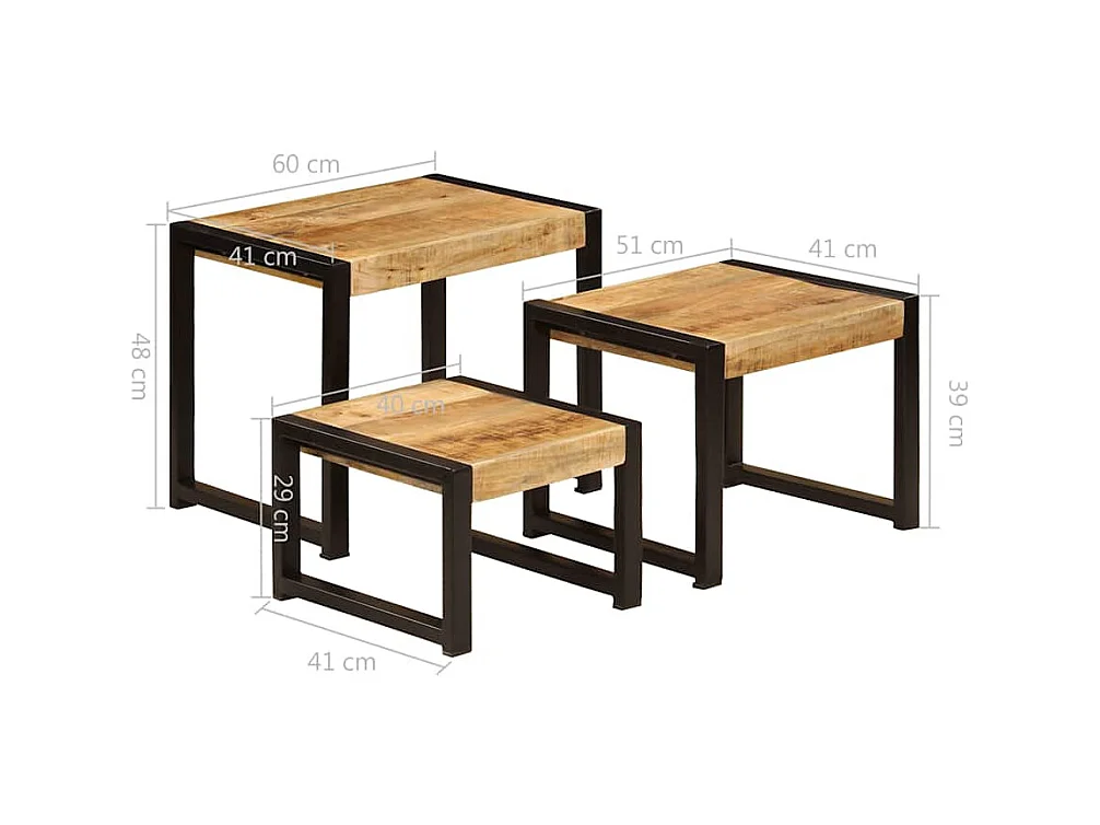 Satztische 3 Stk. Massivholz Mango