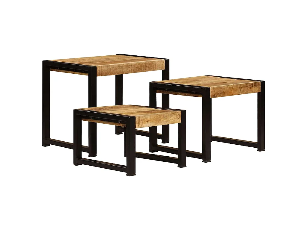 Mesas de encastrar 3 pcs madeira de mangueira maciça