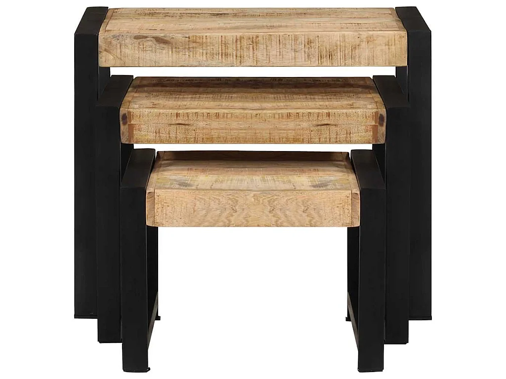 Mesas de encastrar 3 pcs madeira de mangueira maciça