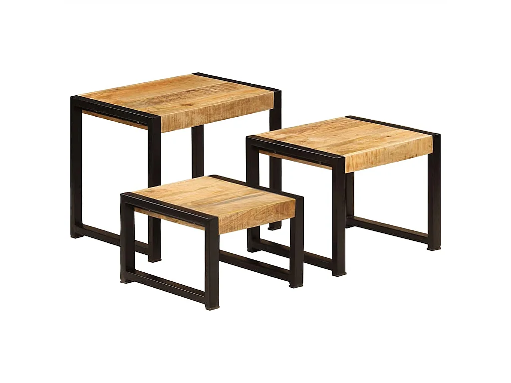 Mesas de encastrar 3 pcs madeira de mangueira maciça