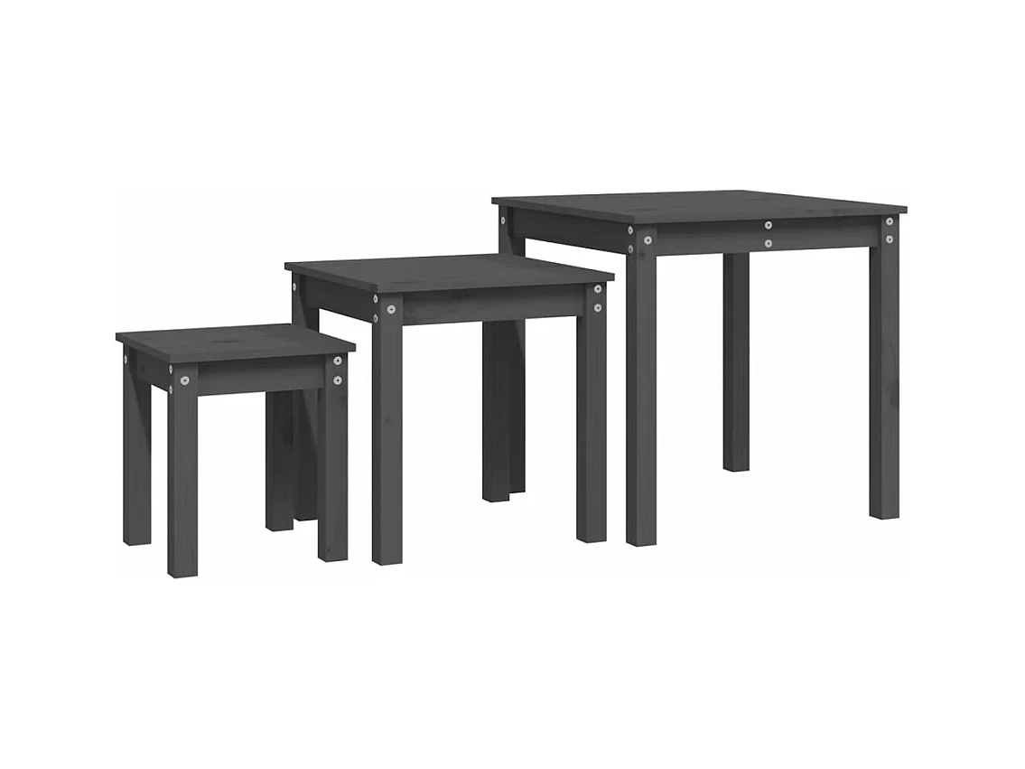 Tables gigognes 3 pcs Gris Bois de pin massif