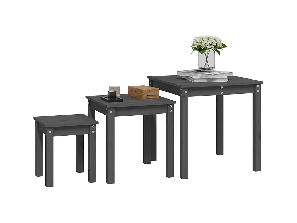 Satztische 3 Stk. Grau Massivholz Kiefer