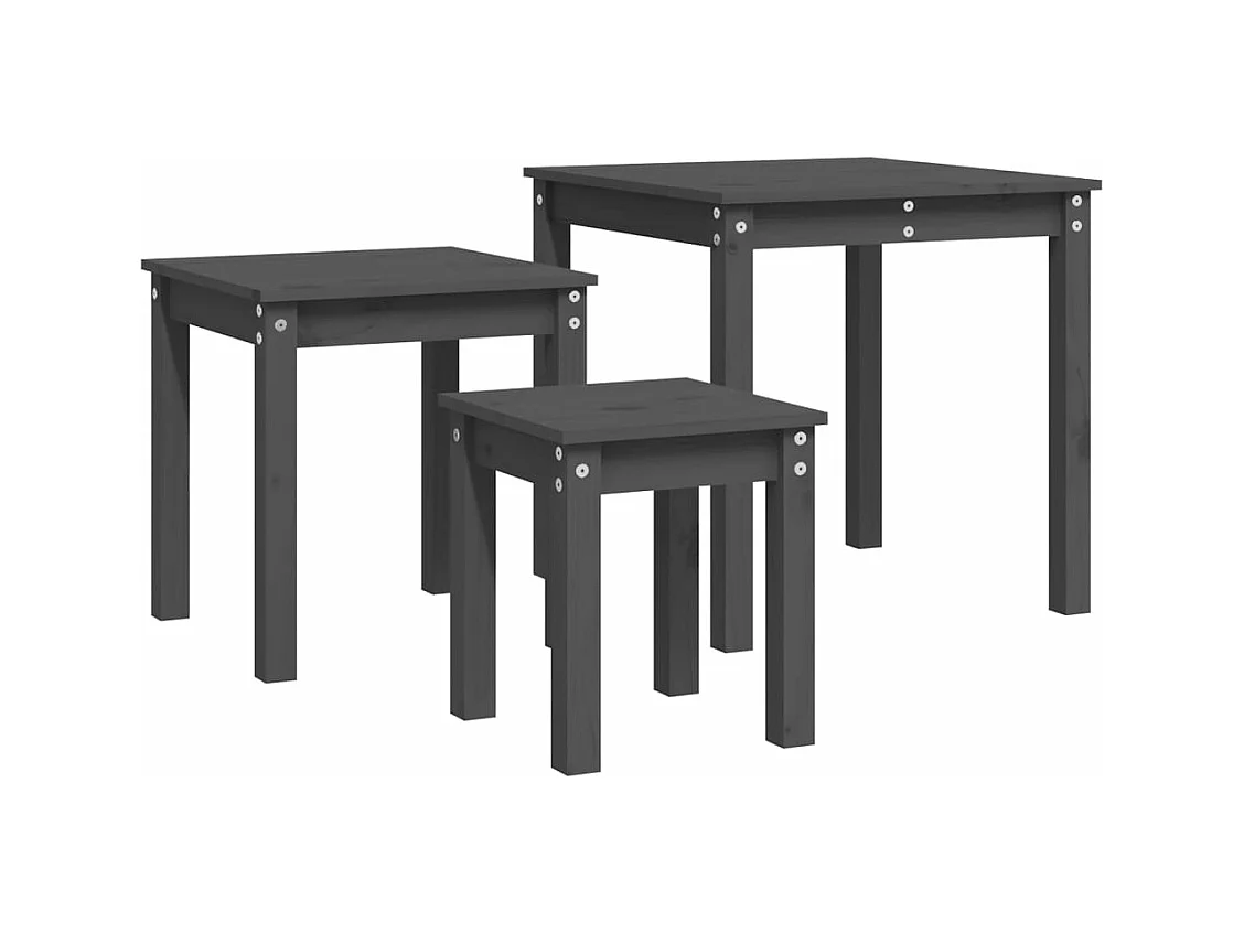 Satztische 3 Stk. Grau Massivholz Kiefer