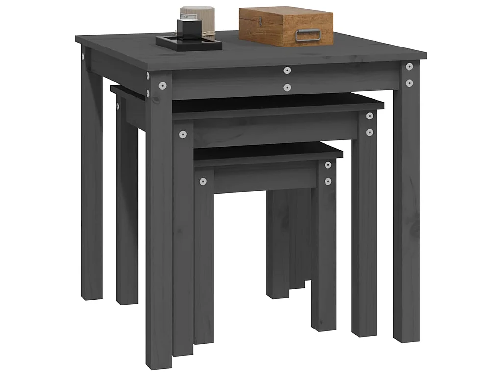 Tables gigognes 3 pcs Gris Bois de pin massif