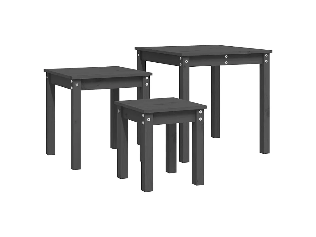 Tables gigognes 3 pcs Gris Bois de pin massif