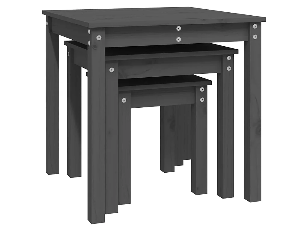 Tables gigognes 3 pcs Gris Bois de pin massif