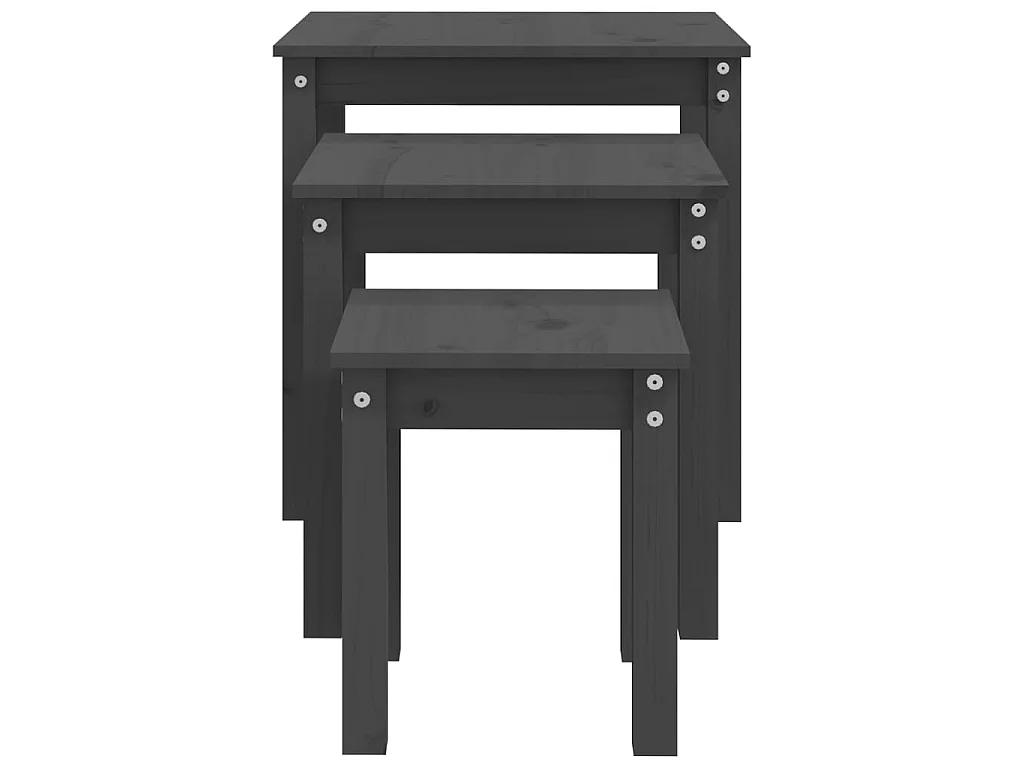 Tables gigognes 3 pcs Gris Bois de pin massif