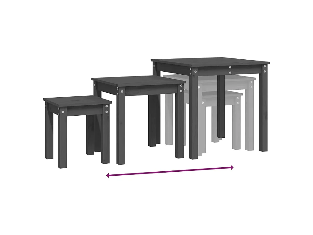 Tables gigognes 3 pcs Gris Bois de pin massif