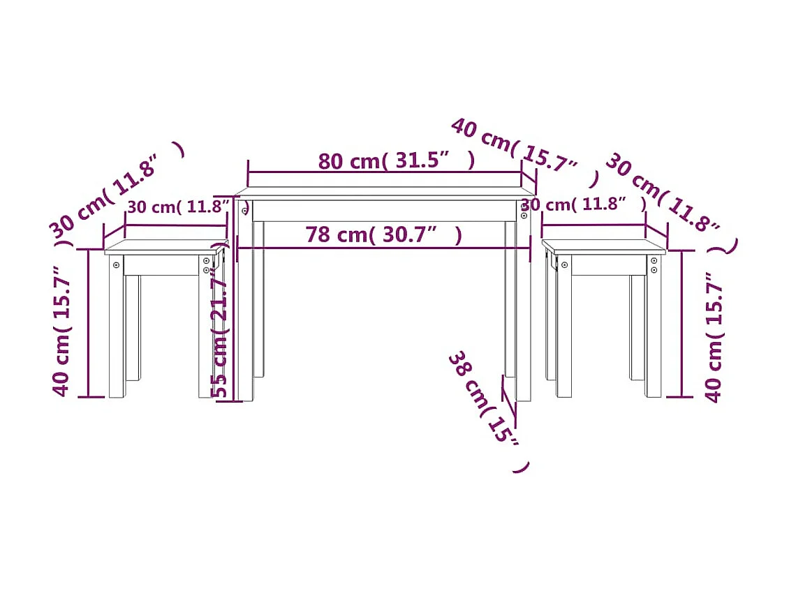 Tables gigognes 3 pcs Bois de pin massif