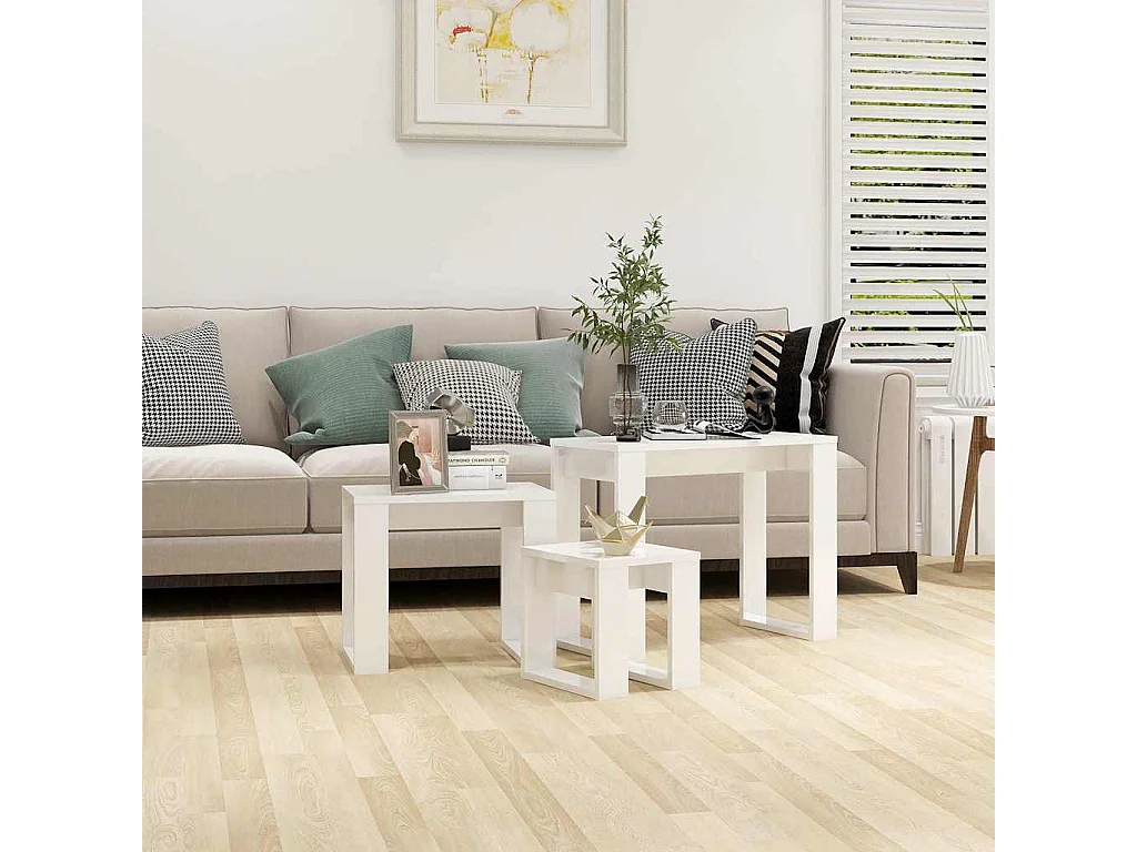 Tables gigognes 3 pcs Blanc brillant Bois d'ingénierie
