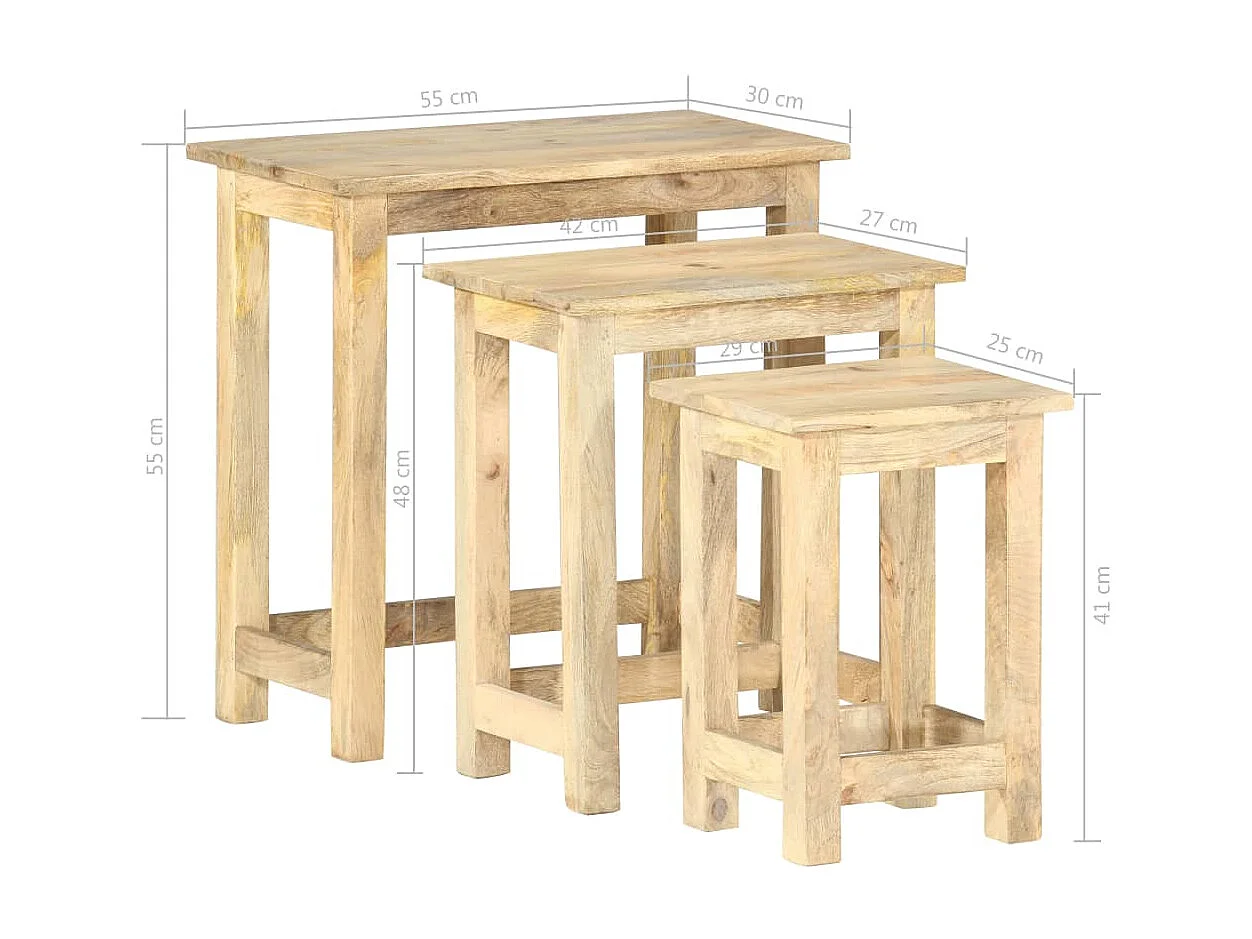 Satztische 3 Stk. Massivholz Mango