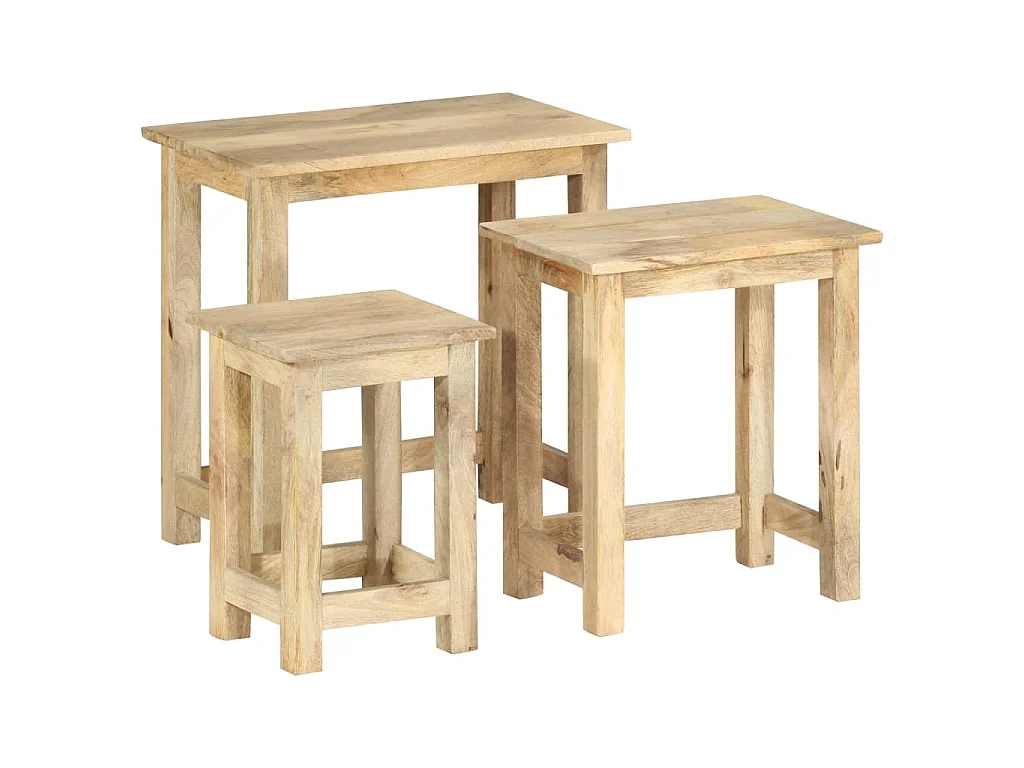 Tavolini Impilabili 3 pz in Legno Massello di Mango