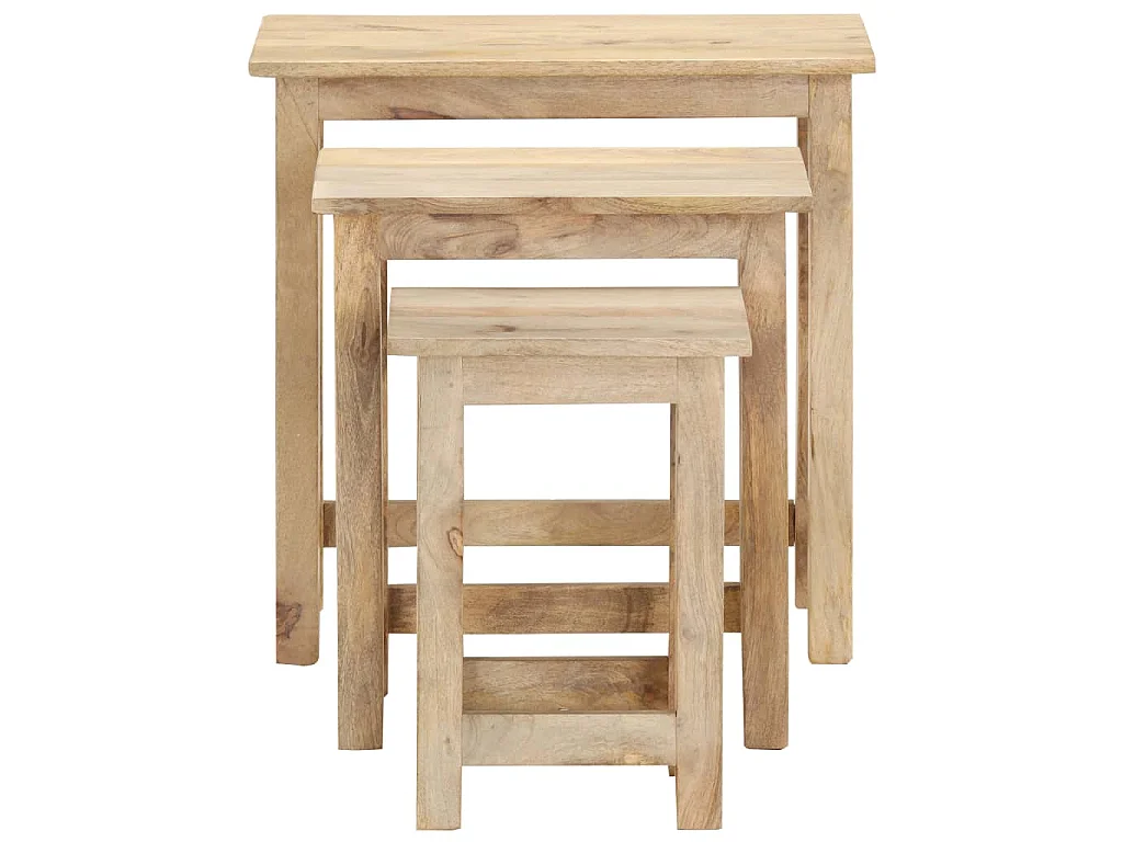 Tavolini Impilabili 3 pz in Legno Massello di Mango