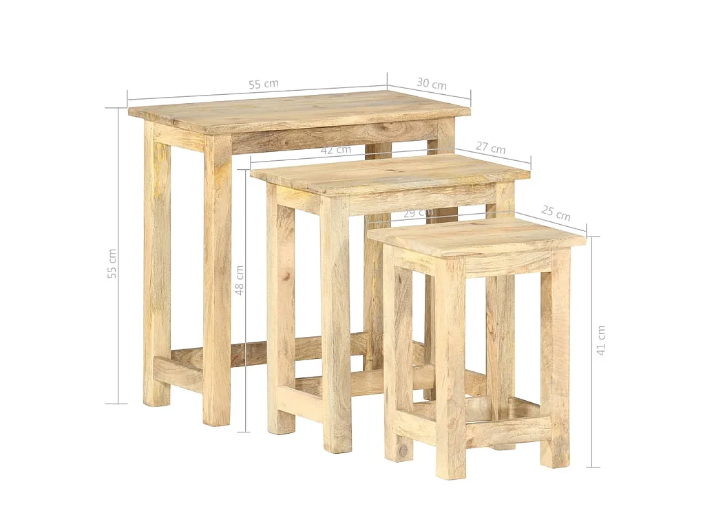 Tavolini Impilabili 3 pz in Legno Massello di Mango