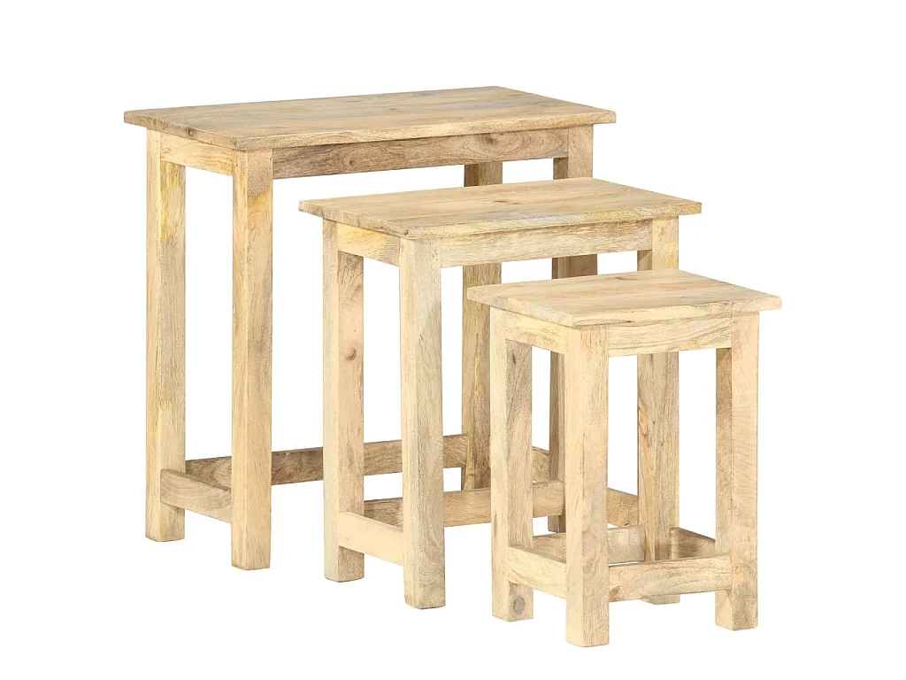 Tavolini Impilabili 3 pz in Legno Massello di Mango