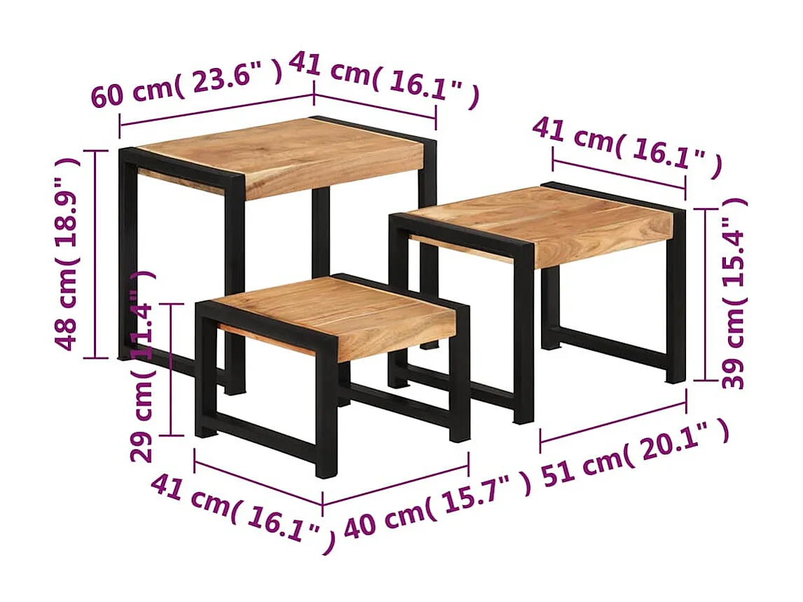 Tables gigognes 3 pcs Bois solide