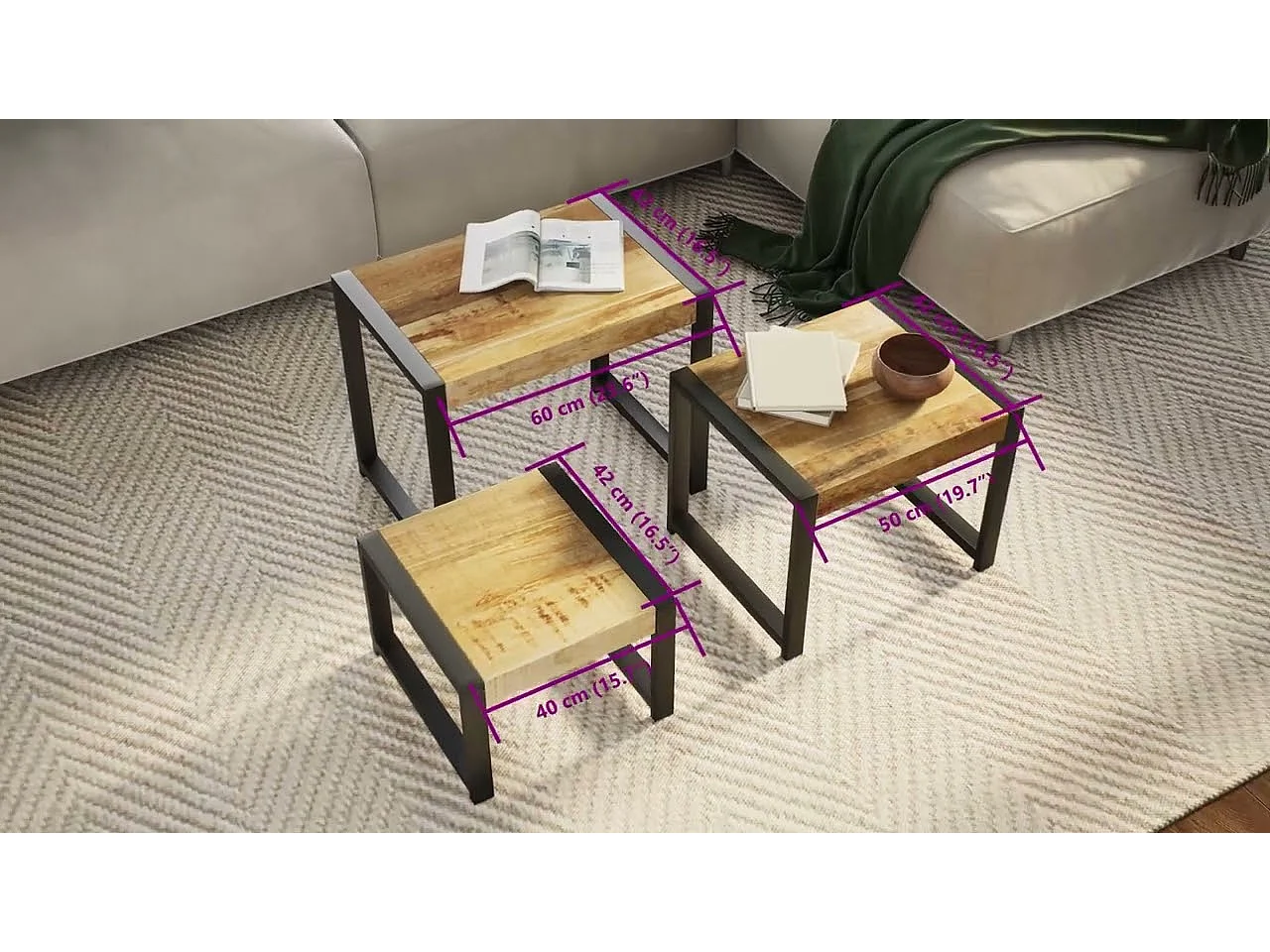Tables gigognes 3 pcs Bois solide