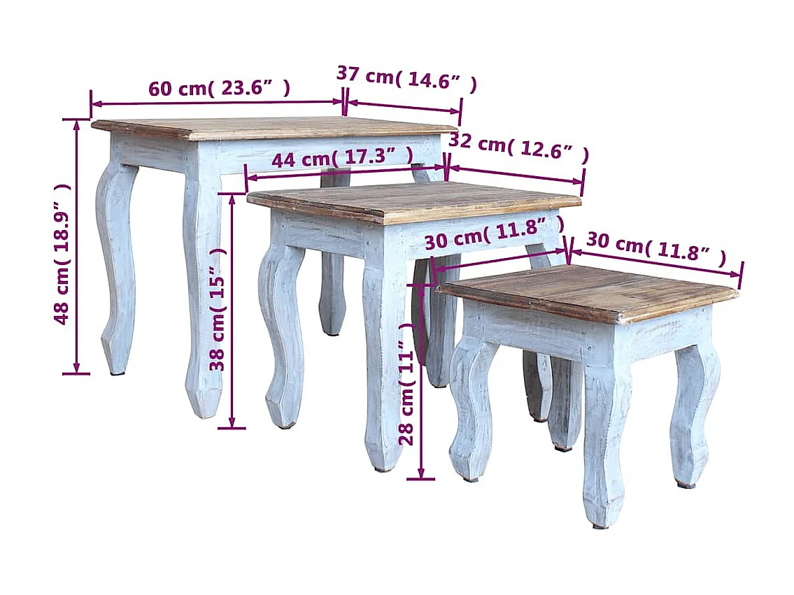 Ensemble de tables gigognes 3 pcs bois d'acajou massif