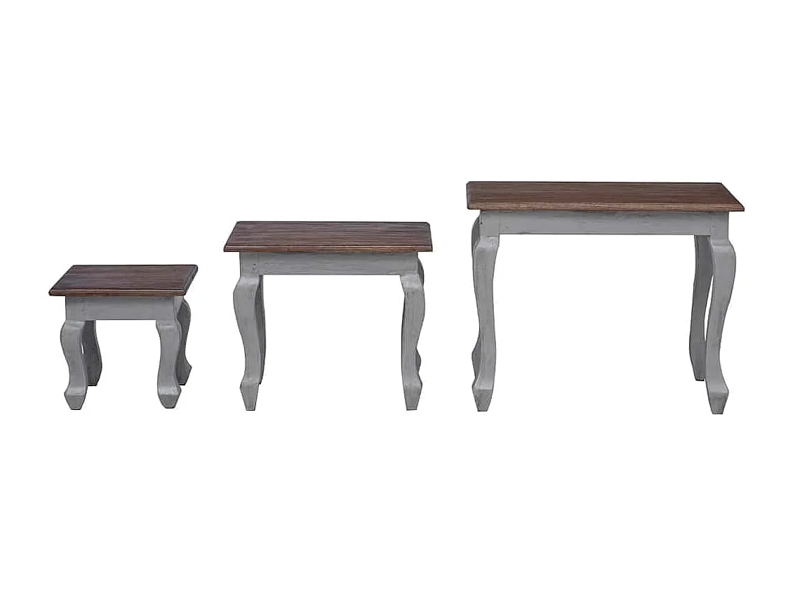 Ensemble de tables gigognes 3 pcs bois d'acajou massif