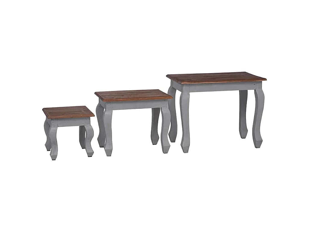 Ensemble de tables gigognes 3 pcs bois d'acajou massif