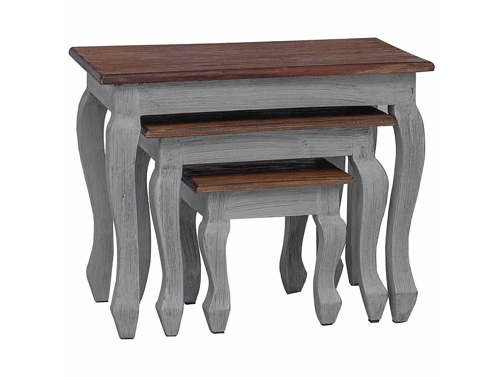 Ensemble de tables gigognes 3 pcs bois d'acajou massif