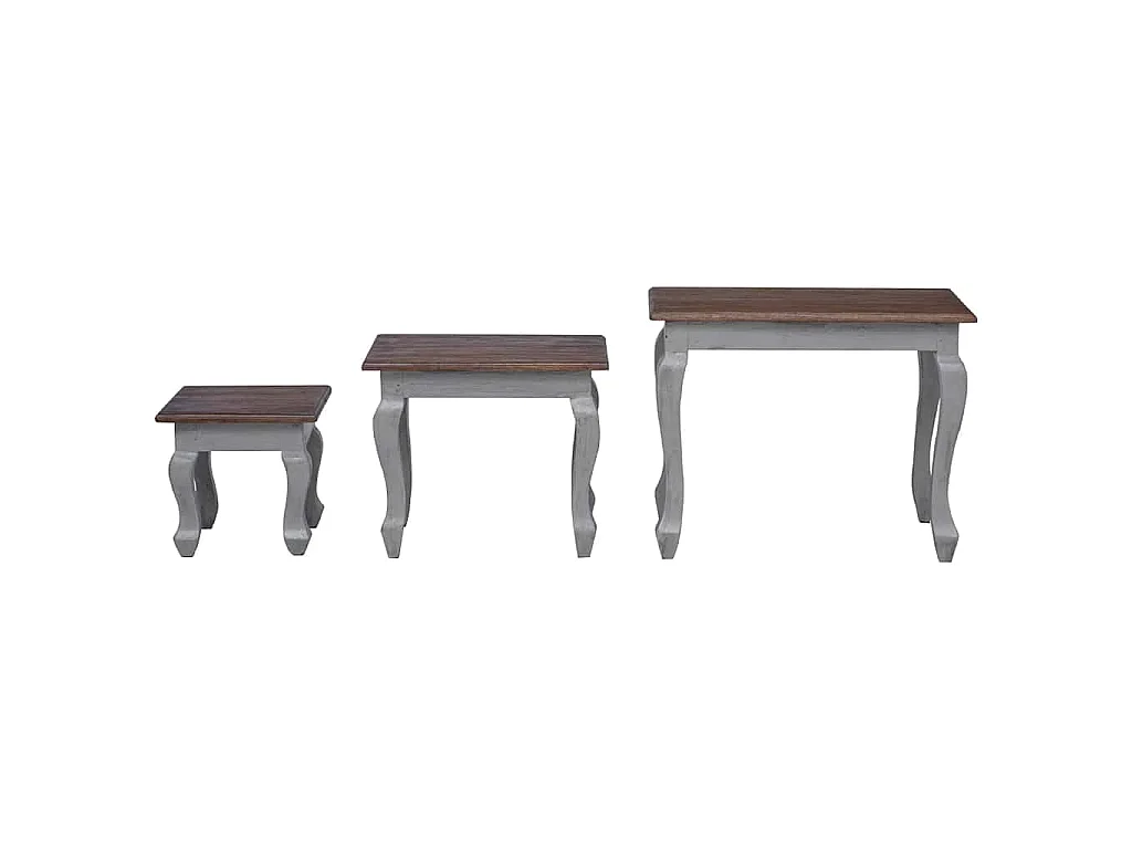 Ensemble de tables gigognes 3 pcs bois d'acajou massif
