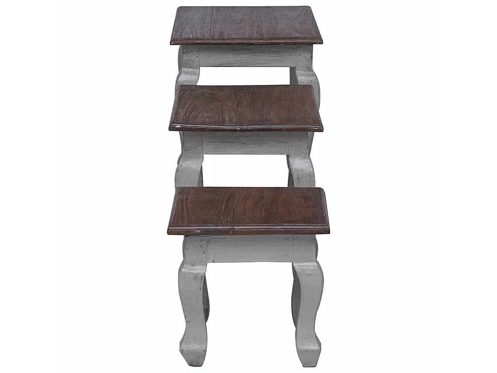 Ensemble de tables gigognes 3 pcs bois d'acajou massif