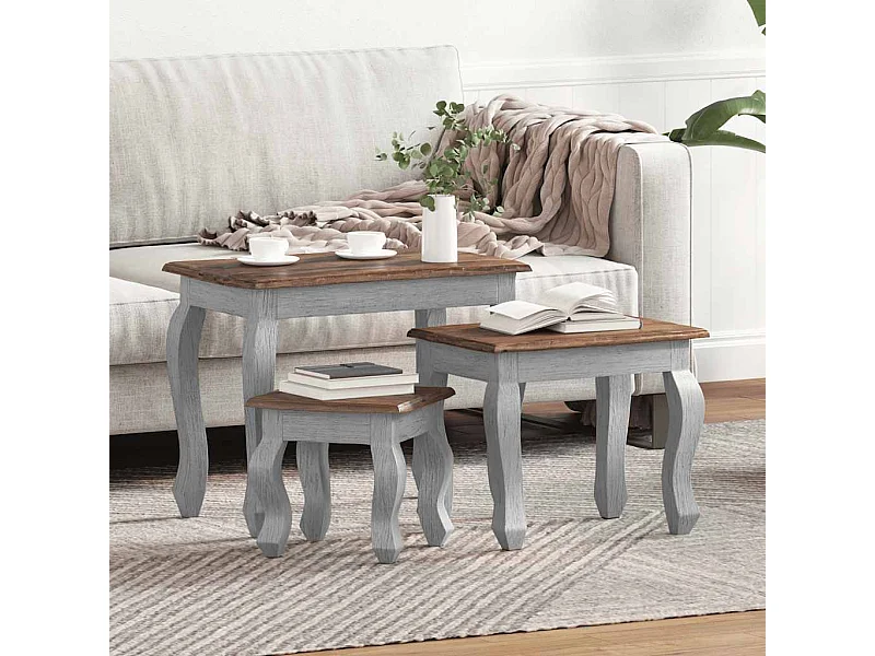 Set Tavolini a Incastro 3 pz in Legno Massello di Mogano