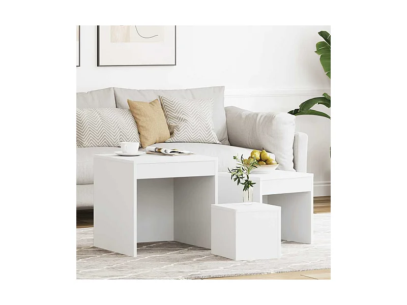 Tables gigognes 3 pcs Blanc Aggloméré