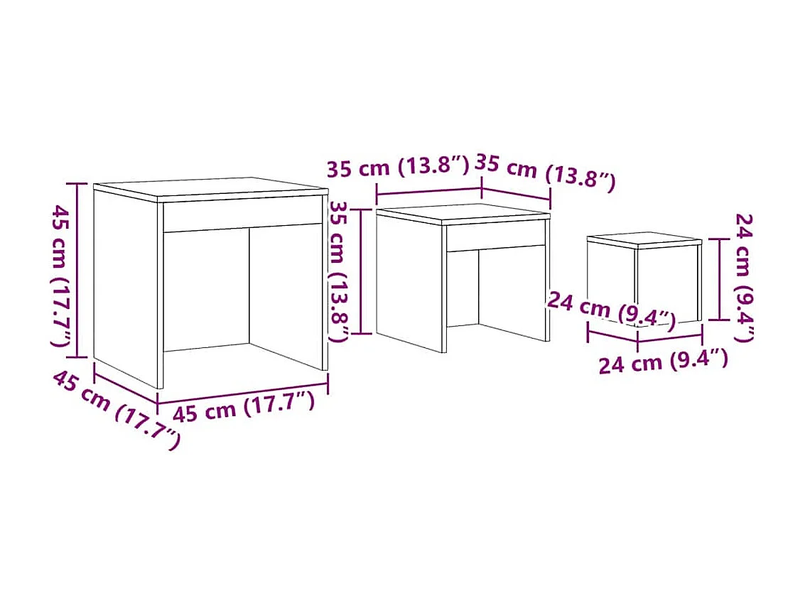 Tables gigognes 3 pcs Blanc Aggloméré