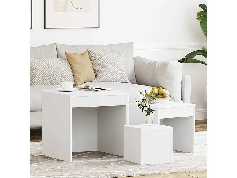 Tables gigognes 3 pcs Blanc Aggloméré