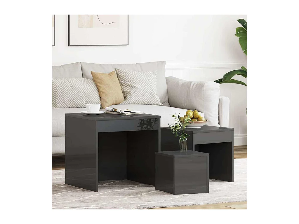 Tables gigognes 3 pcs Gris brillant Bois d'ingénierie