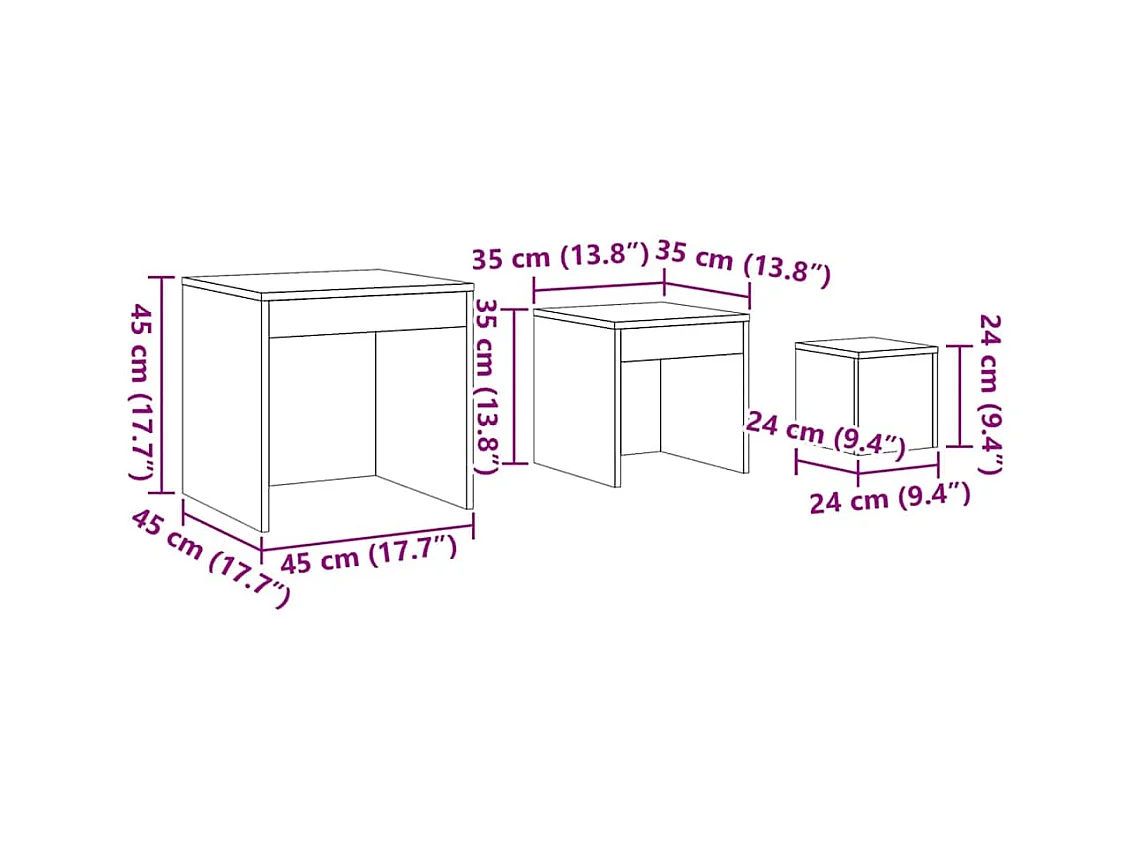 Tables gigognes 3 pcs Gris brillant Bois d'ingénierie