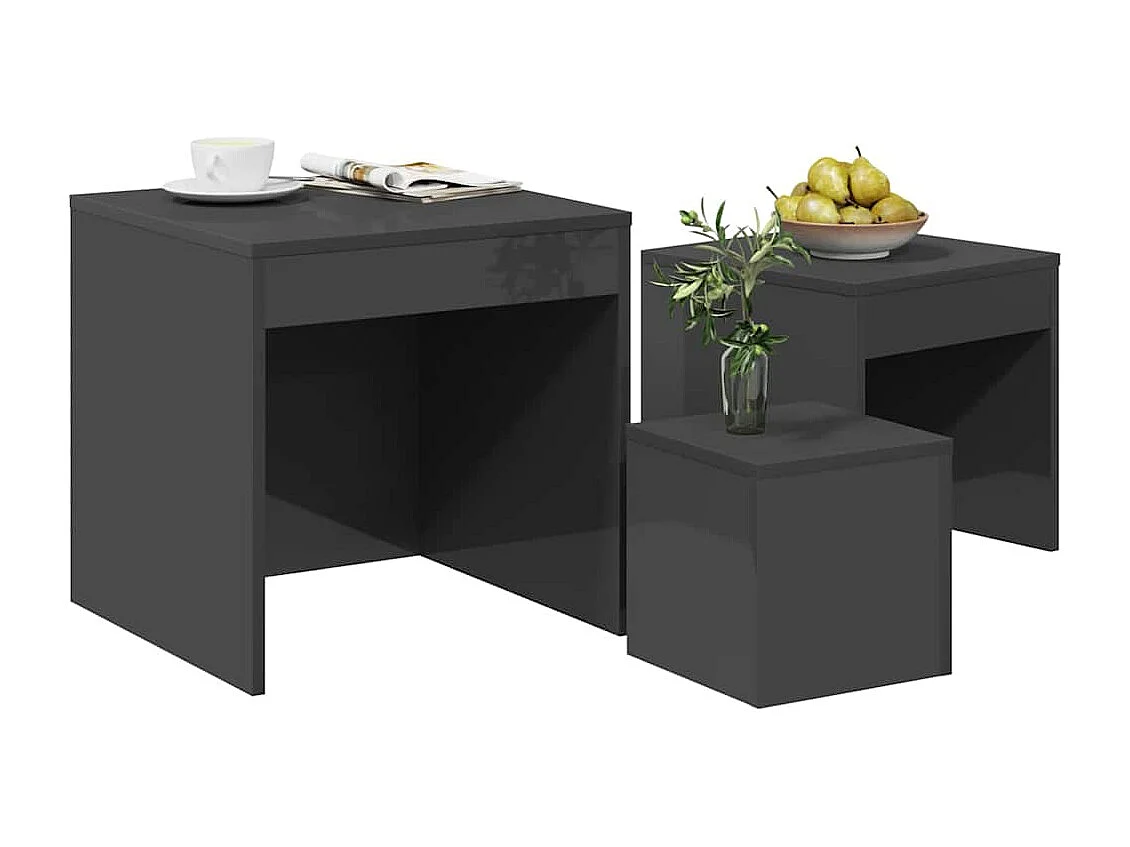 Tables gigognes 3 pcs Gris brillant Bois d'ingénierie