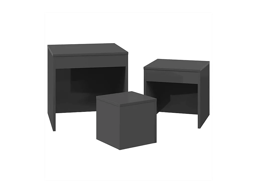 Tables gigognes 3 pcs Gris brillant Bois d'ingénierie