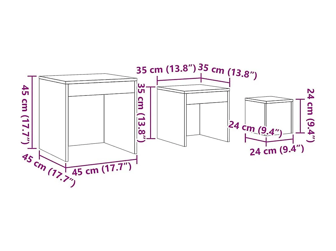 Mesas de encastrar 3 pcs derivados de madeira cinza brilhante